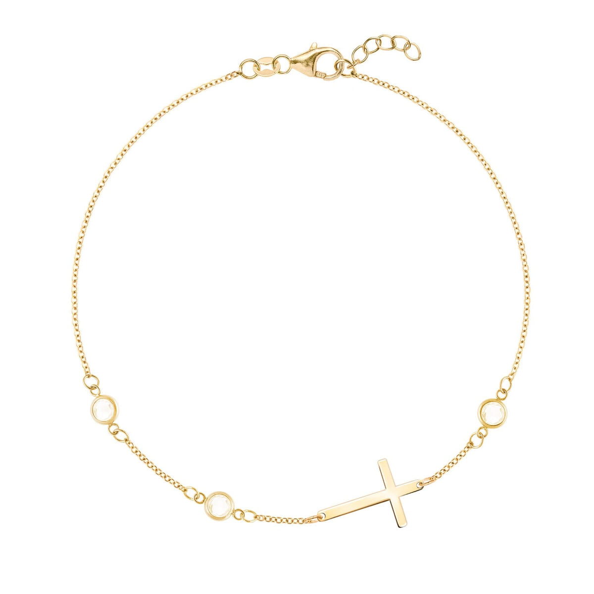 Cross & Petite 3 Birthstone Bracelet in 14k Gold