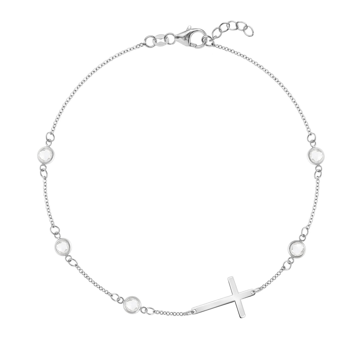 Cross & Petite 5 Birthstone Bracelet in 14k Gold