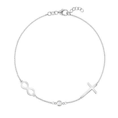 Infinity & Cross with 1 Petite Birthstone Bracelet in 14k Gold