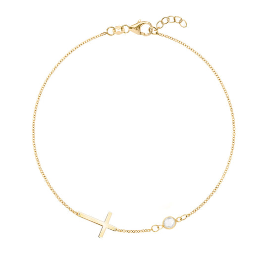 Cross & Petite 1 Birthstone Bracelet in 14k Gold