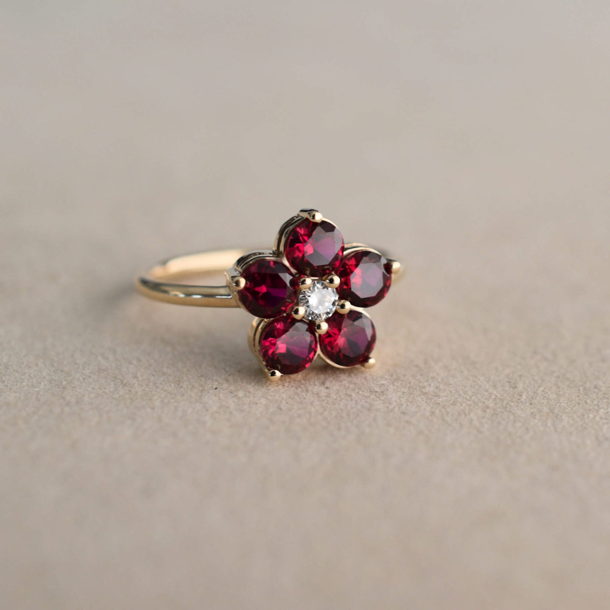 Greenwich Flower Birthstone & Diamond Ring in 14k Gold