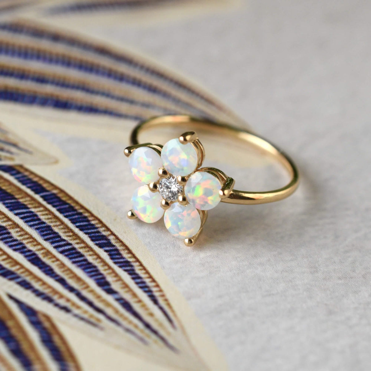 Greenwich Flower Birthstone & Diamond Ring in 14k Gold