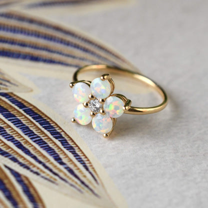Greenwich Flower Birthstone & Diamond Ring in 14k Gold