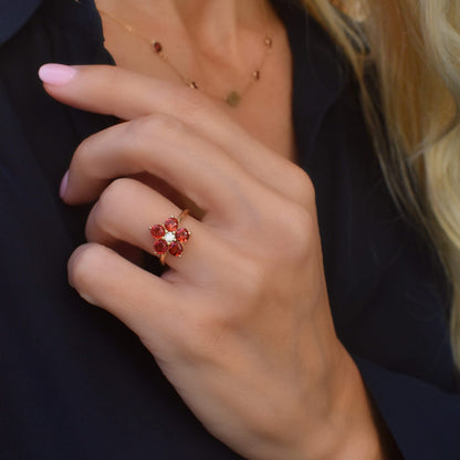 Greenwich Flower Birthstone & Diamond Ring in 14k Gold