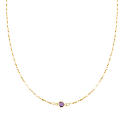 Petite 1 Amethyst Necklace in 14k Gold (February)