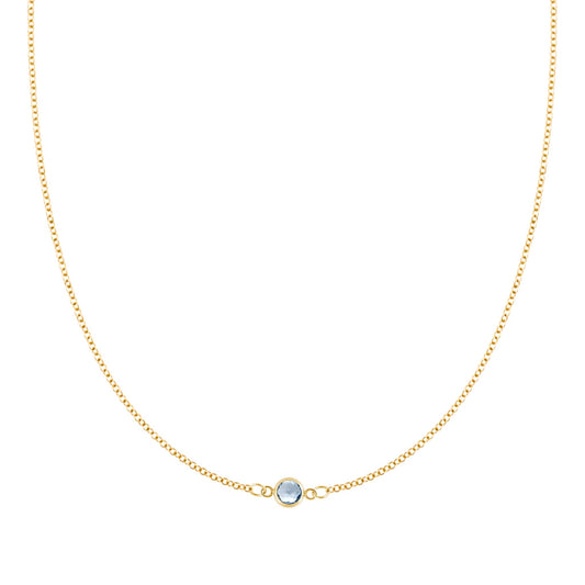 Petite 1 Aquamarine Necklace in 14k Gold (March)