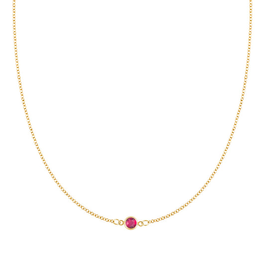 Petite 1 Ruby Necklace in 14k Gold (July)