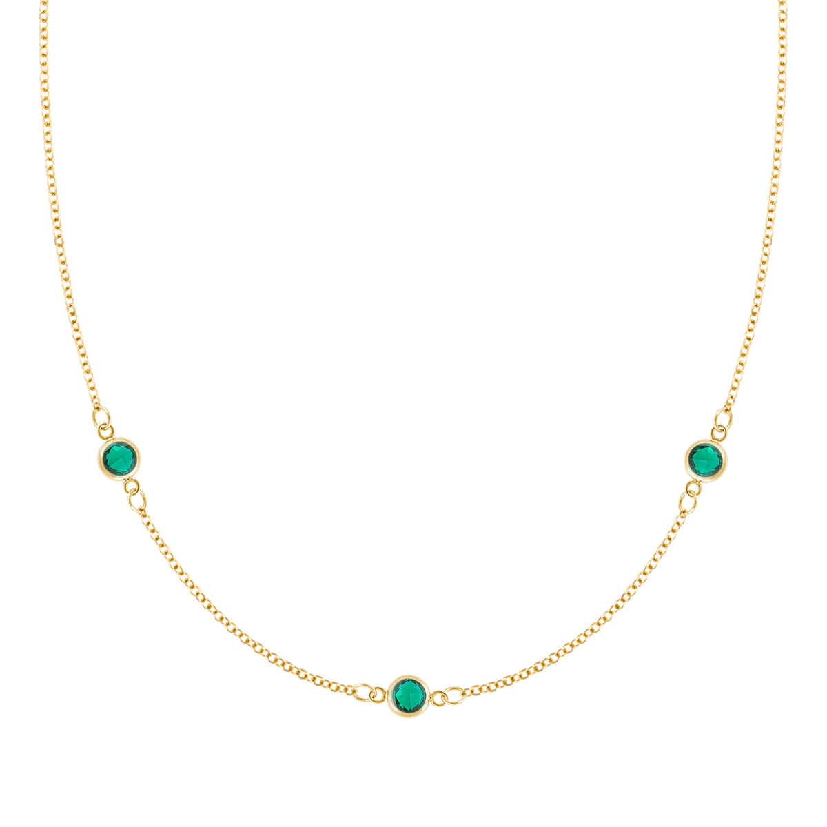 Bayberry 3 Emerald Necklace in 14k Gold (May)