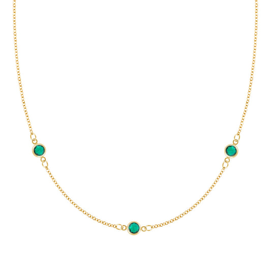 Bayberry 3 Emerald Necklace in 14k Gold (May)