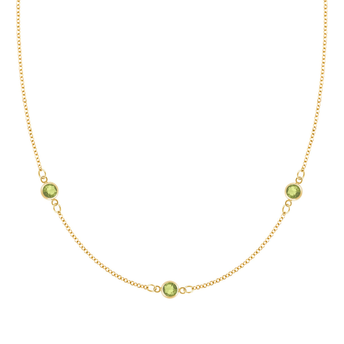 Bayberry 3 Peridot Necklace in 14k Gold (August)