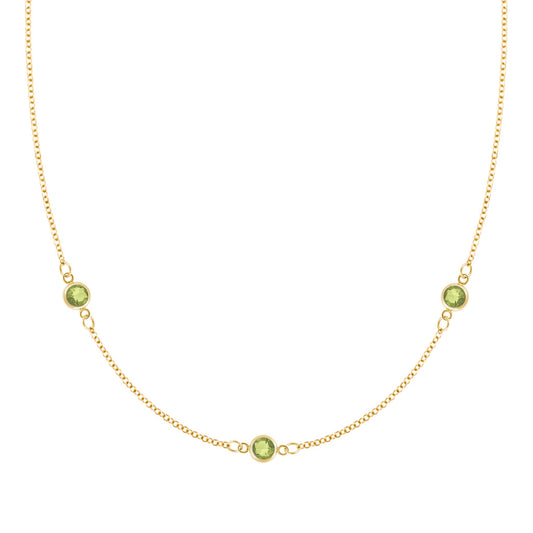 Bayberry 3 Peridot Necklace in 14k Gold (August)