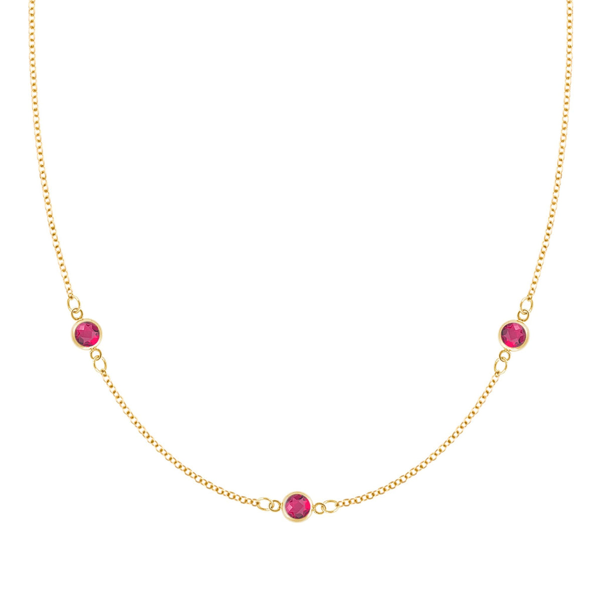 Bayberry 3 Ruby Necklace in 14k Gold (July)