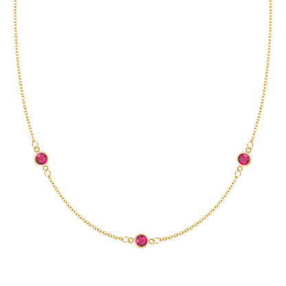 Bayberry 3 Ruby Necklace in 14k Gold (July)