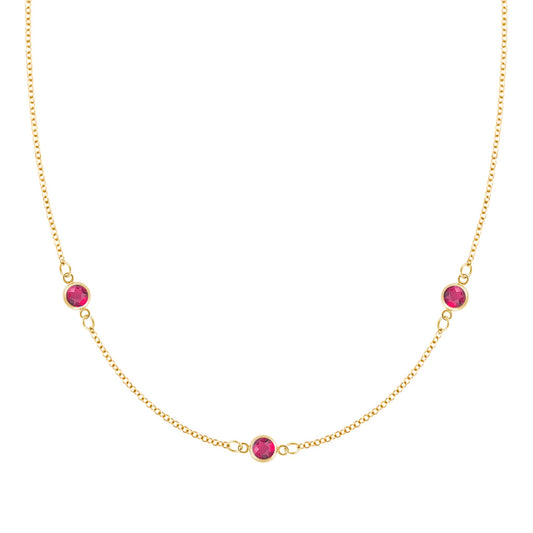 Bayberry 3 Ruby Necklace in 14k Gold (July)