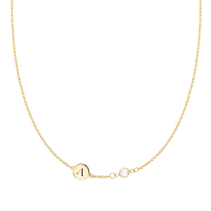 1 Letter & 1 Petite Birthstone Necklace in 14k Gold (Single Spacing)