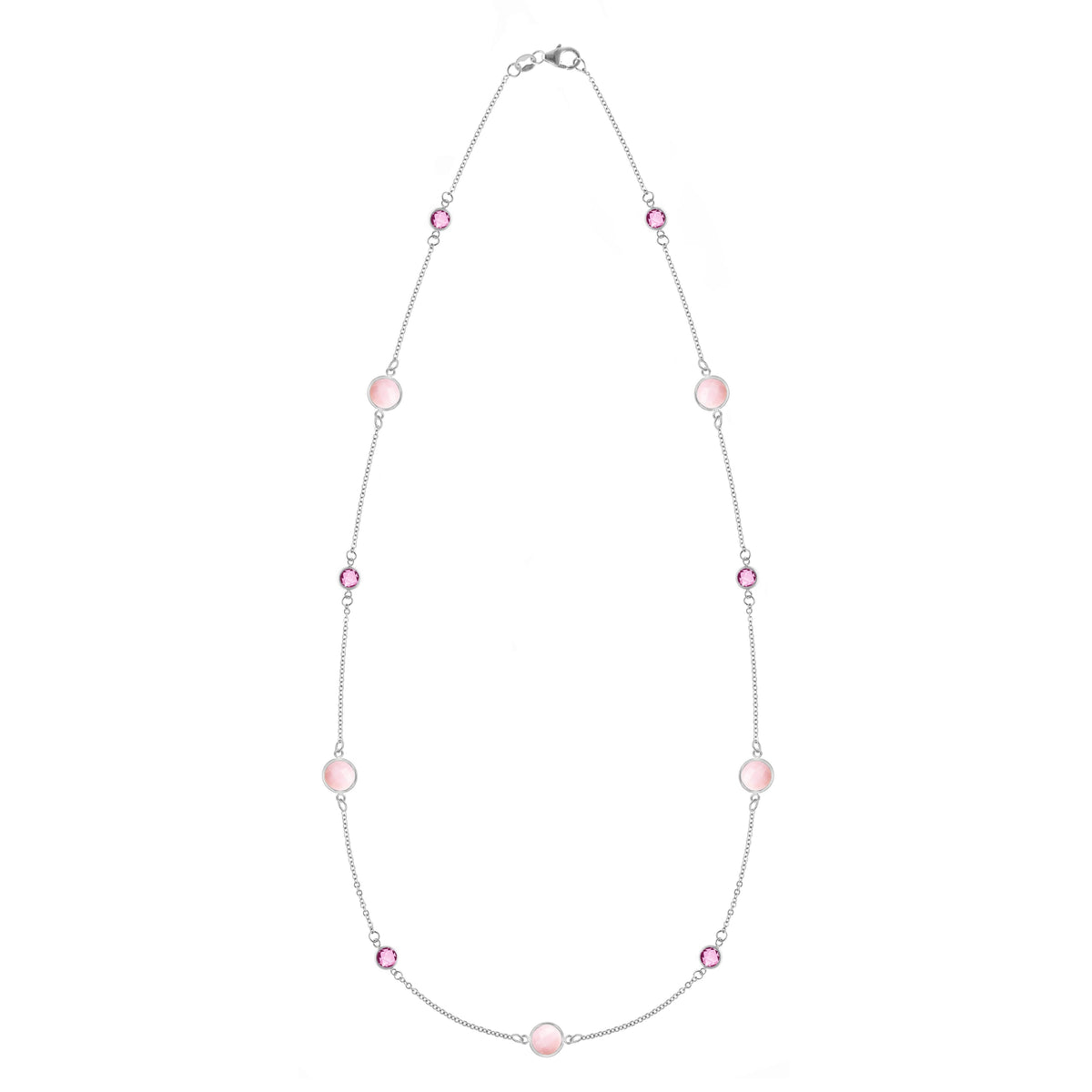 Bayberry Grand & Petite 11 Pink Opal & Pink Sapphire Necklace in 14k Gold (October)