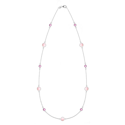 Bayberry Grand & Petite 11 Pink Opal & Pink Sapphire Necklace in 14k Gold (October)