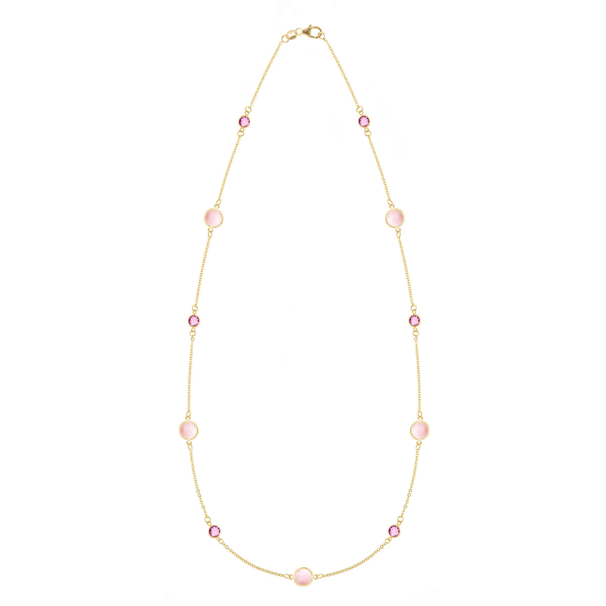 Bayberry Grand & Petite 11 Pink Opal & Pink Sapphire Necklace in 14k Gold (October)