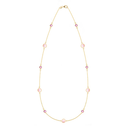 Bayberry Grand & Petite 11 Pink Opal & Pink Sapphire Necklace in 14k Gold (October)