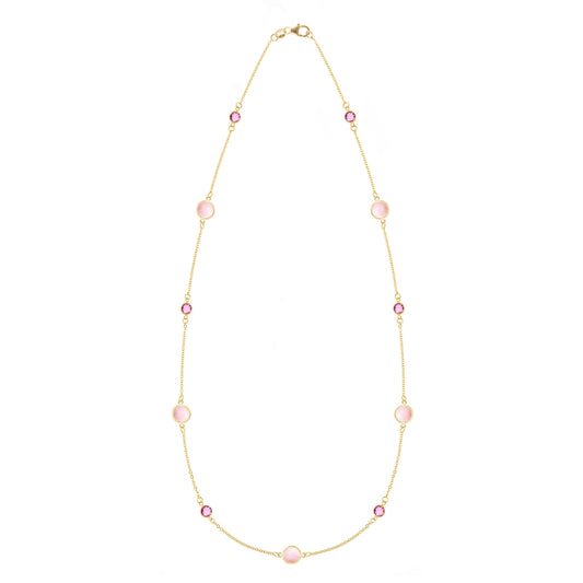 Bayberry Grand & Petite 11 Pink Opal & Pink Sapphire Necklace in 14k Gold (October)