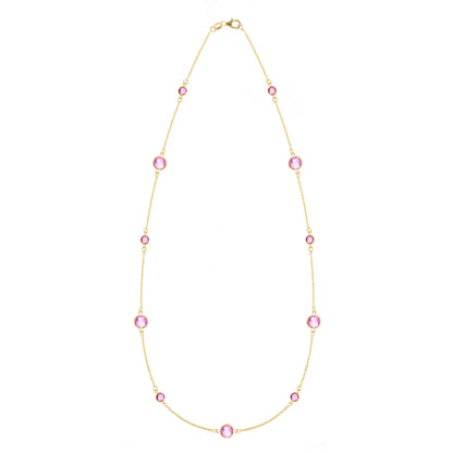 Bayberry Grand & Petite 11 Pink Sapphire Necklace in 14k Gold (October)