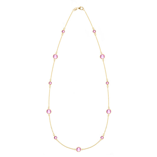 Bayberry Grand & Petite 11 Pink Sapphire Necklace in 14k Gold (October)