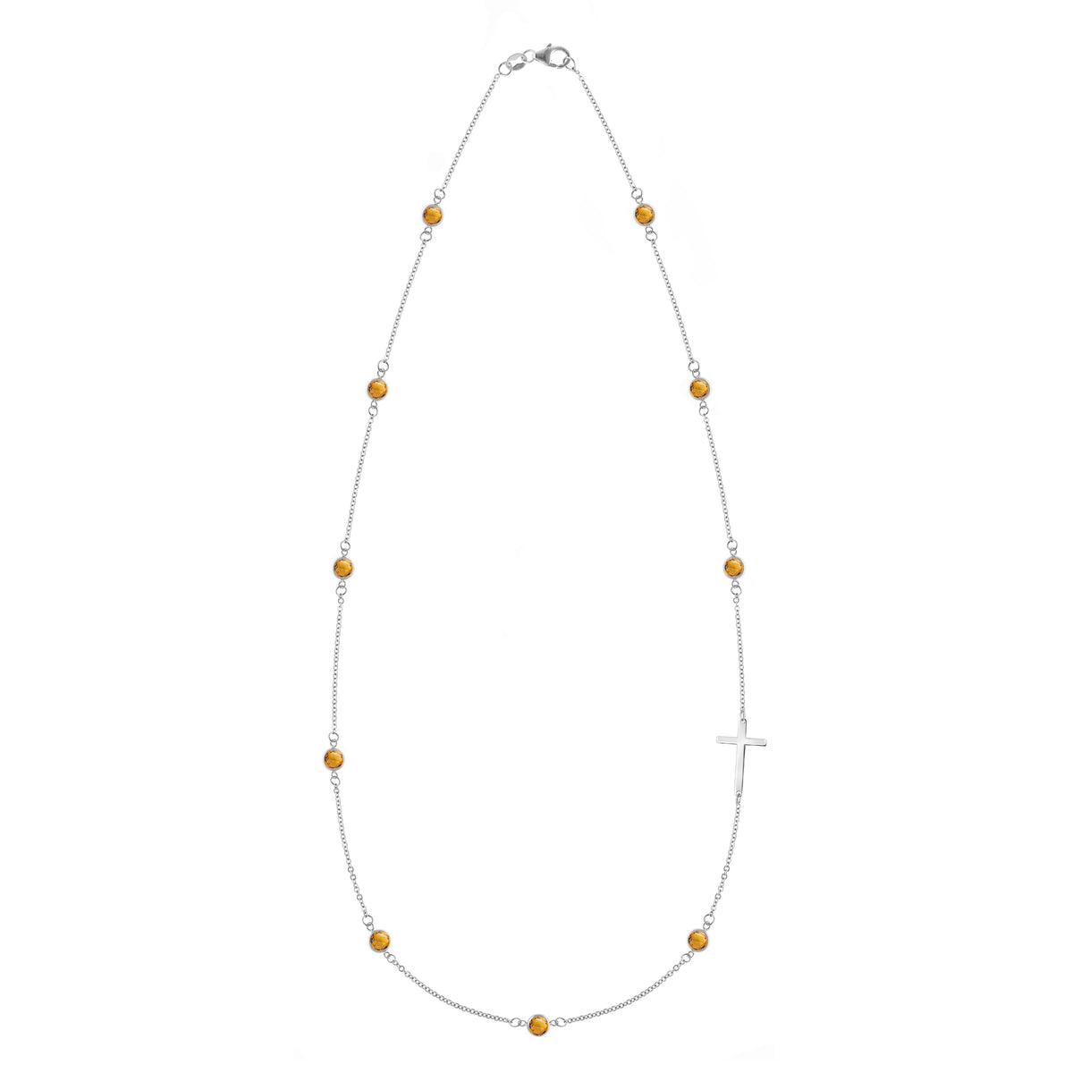 Bayberry Citrine Birthstone Cross Necklace in 14k Gold (November)