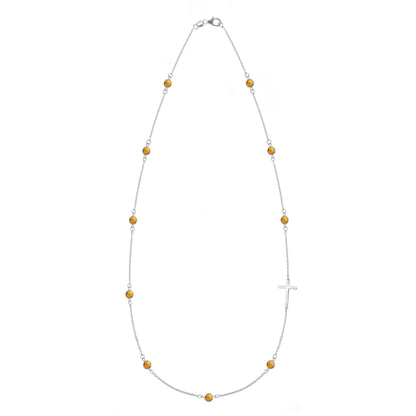 Bayberry Citrine Birthstone Cross Necklace in 14k Gold (November)