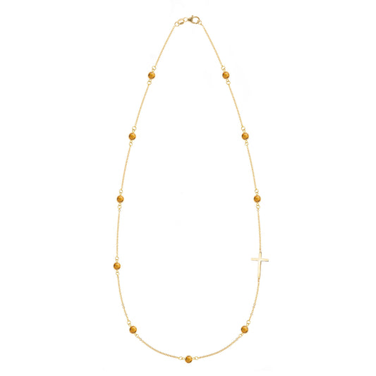 Bayberry Citrine Birthstone Cross Necklace in 14k Gold (November)
