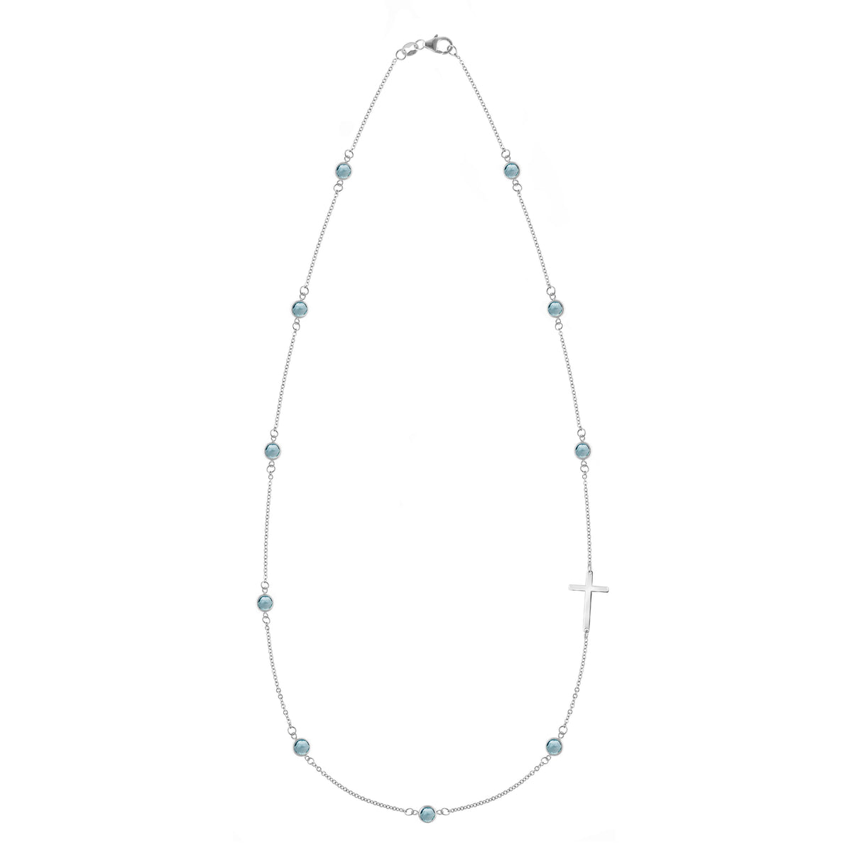 Bayberry Nantucket Blue Topaz Birthstone Cross Necklace in 14k Gold (December)
