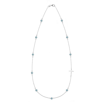 Bayberry Nantucket Blue Topaz Birthstone Cross Necklace in 14k Gold (December)