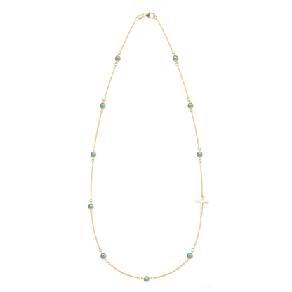Bayberry Nantucket Blue Topaz Birthstone Cross Necklace in 14k Gold (December)