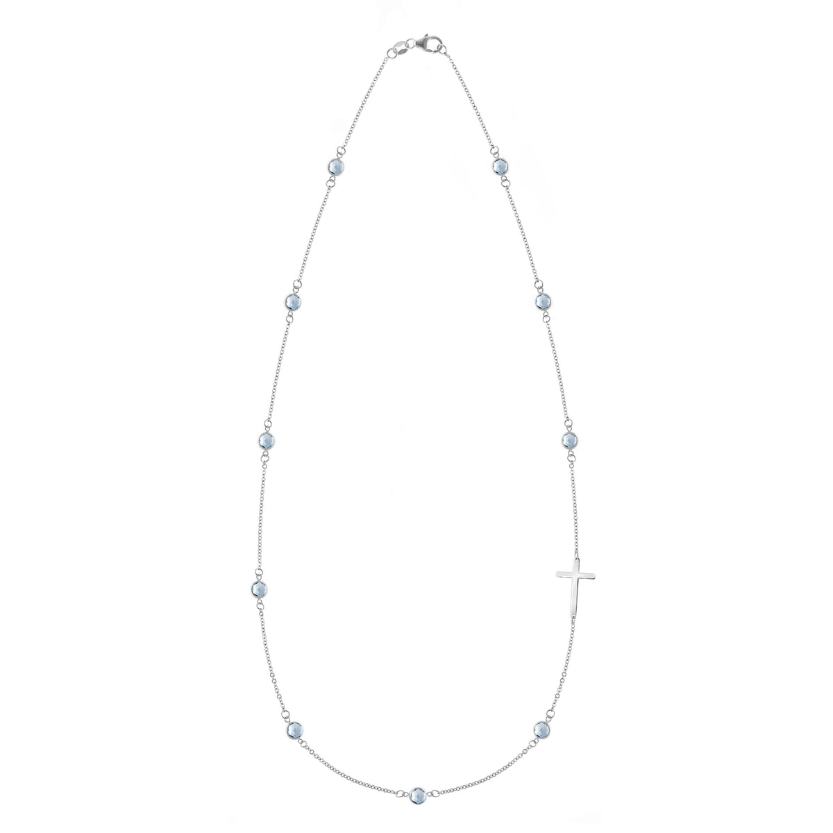 Bayberry Aquamarine Birthstone Cross Necklace in 14k Gold (March)