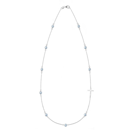 Bayberry Aquamarine Birthstone Cross Necklace in 14k Gold (March)