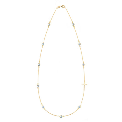 Bayberry Aquamarine Birthstone Cross Necklace in 14k Gold (March)