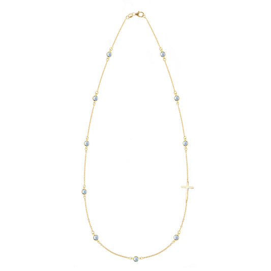 Bayberry Aquamarine Birthstone Cross Necklace in 14k Gold (March)