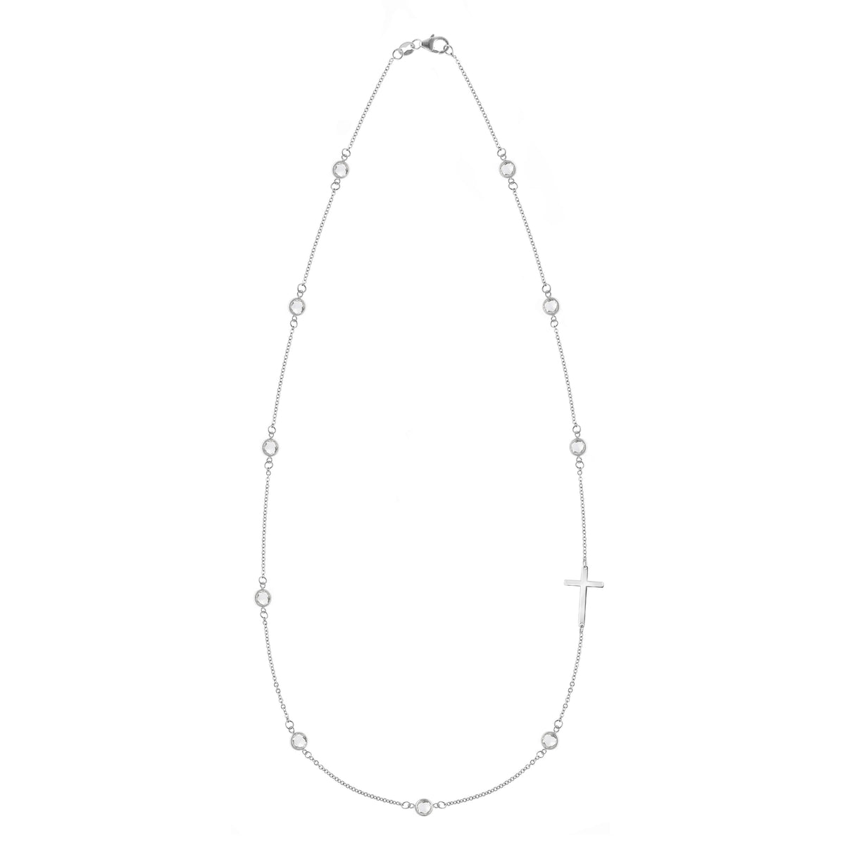 Bayberry White Topaz Birthstone Cross Necklace in 14k Gold (April)