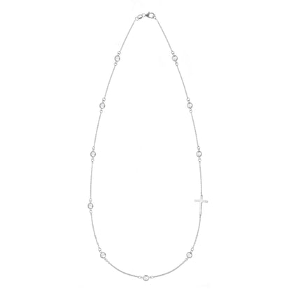 Bayberry White Topaz Birthstone Cross Necklace in 14k Gold (April)
