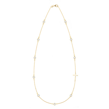 Bayberry White Topaz Birthstone Cross Necklace in 14k Gold (April)