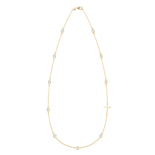 Bayberry White Topaz Birthstone Cross Necklace in 14k Gold (April)