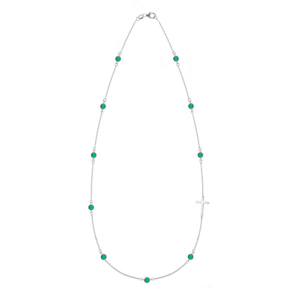 Bayberry Emerald Birthstone Cross Necklace in 14k Gold (May)