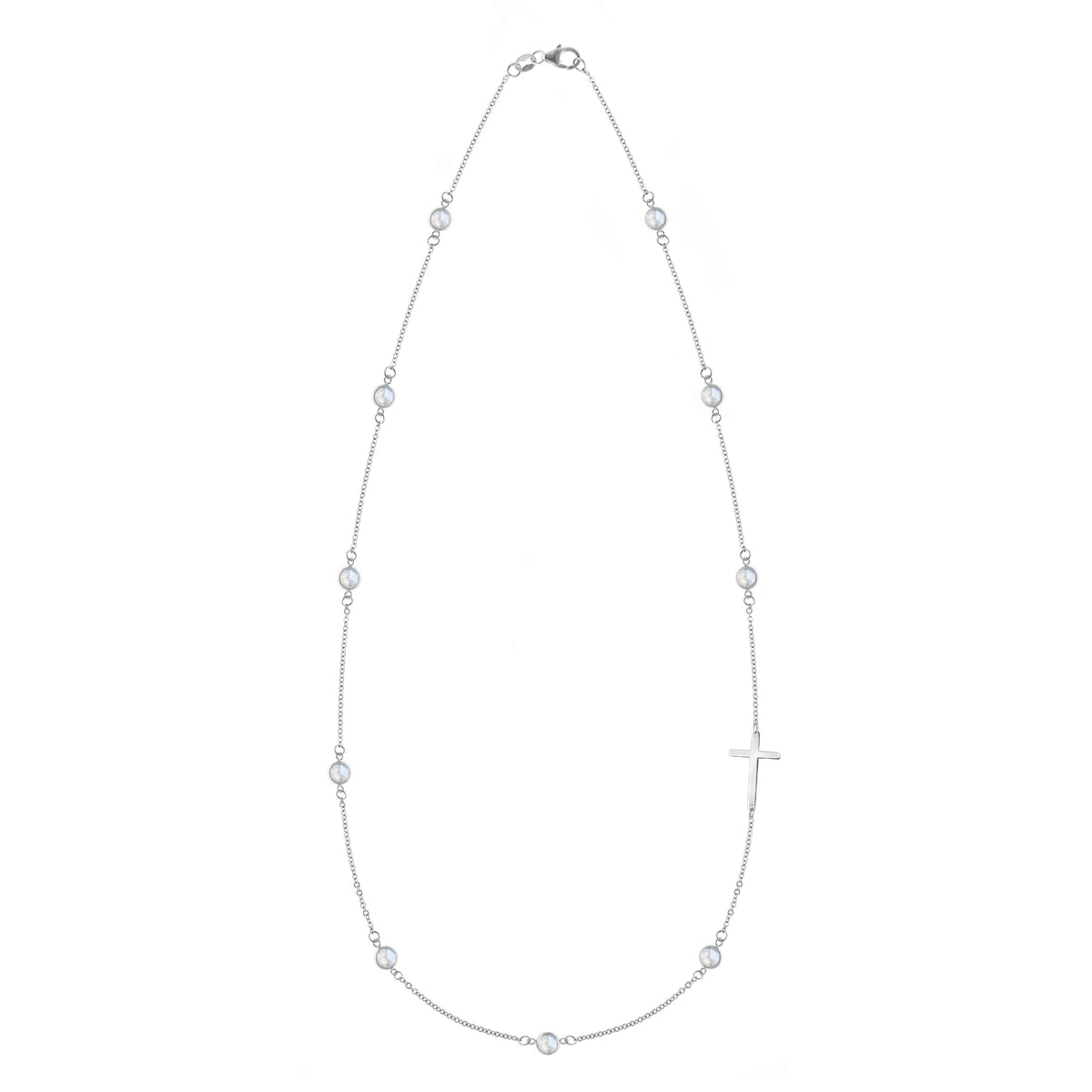 Bayberry Moonstone Birthstone Cross Necklace in 14k Gold (June)