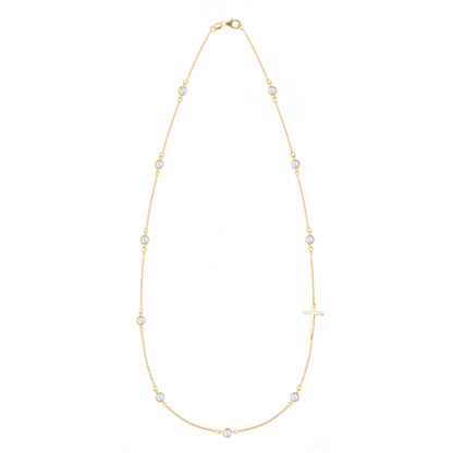 Bayberry Moonstone Birthstone Cross Necklace in 14k Gold (June)