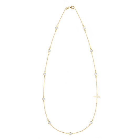 Bayberry Moonstone Birthstone Cross Necklace in 14k Gold (June)
