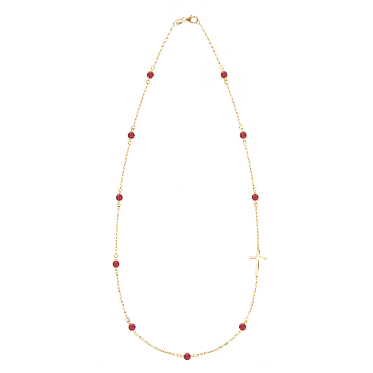Bayberry Ruby Birthstone Cross Necklace in 14k Gold (July)