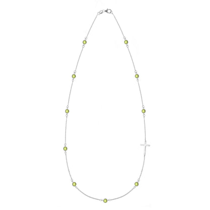 Bayberry Peridot Birthstone Cross Necklace in 14k Gold (August)