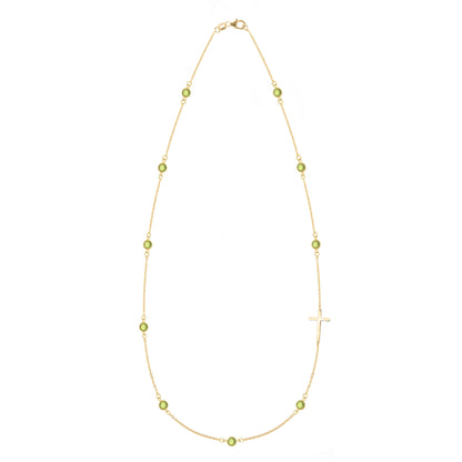 Bayberry Peridot Birthstone Cross Necklace in 14k Gold (August)