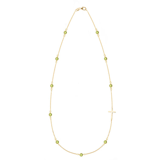 Bayberry Peridot Birthstone Cross Necklace in 14k Gold (August)