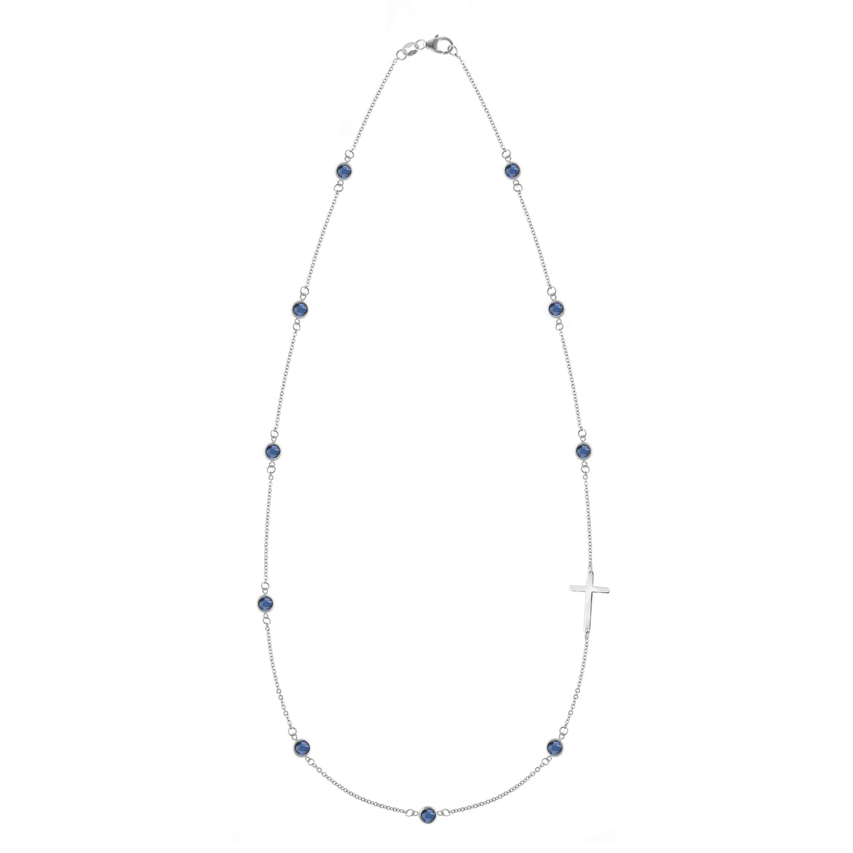 Bayberry Sapphire Birthstone Cross Necklace in 14k Gold (September)