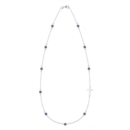 Bayberry Sapphire Birthstone Cross Necklace in 14k Gold (September)